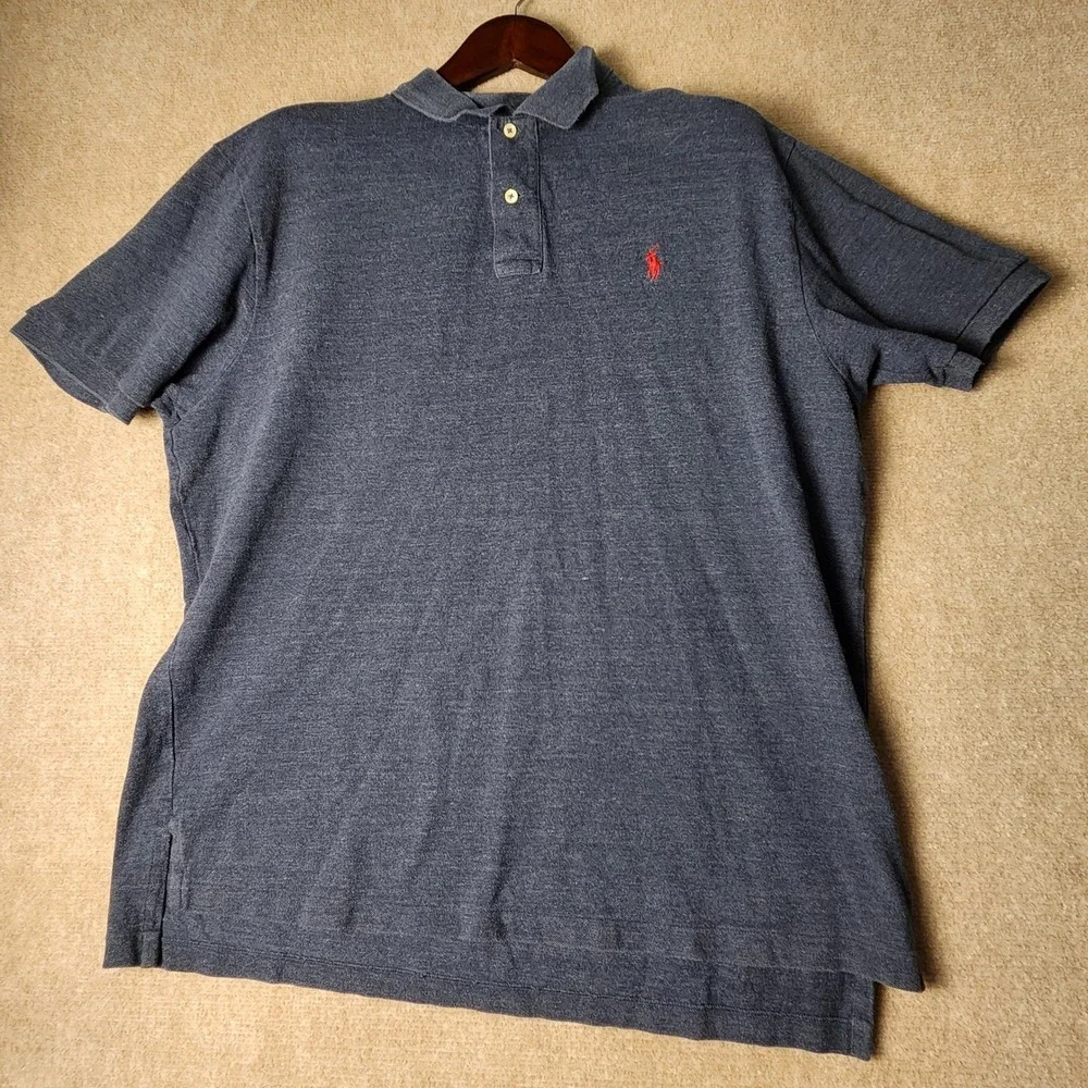Polo Ralph Lauren Polo Shirt Mens XXL Navy Blue Heather Red Pony Short‎ Sleeve